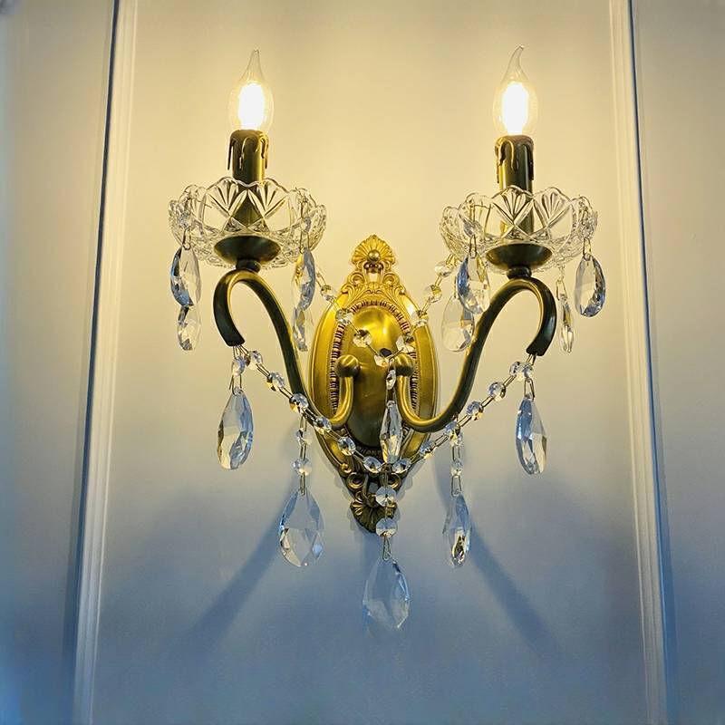 法式復古水晶燈歐式美式臥室床頭客廳過道樓梯背景墻輕奢全銅壁燈
