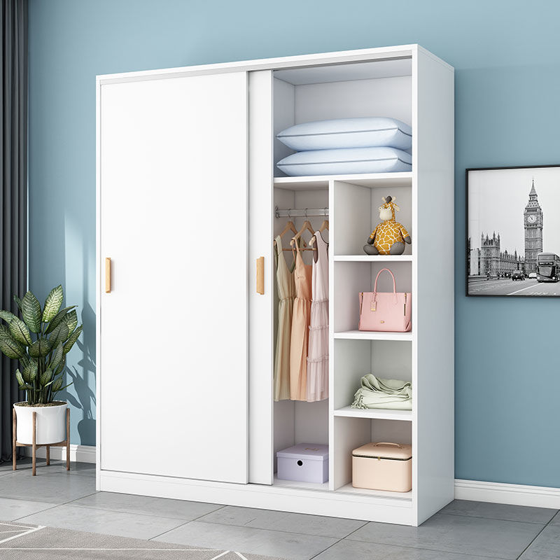 簡約衣櫃推拉門家用臥室實木質小戶型簡易衣櫥現代出租房用收納櫃