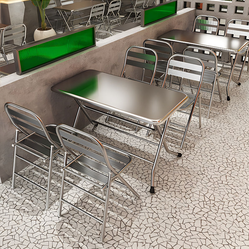 開發票 工廠食堂桌椅組合折疊不銹鋼方桌工業風小吃燒烤店餐飲店餐桌椅子