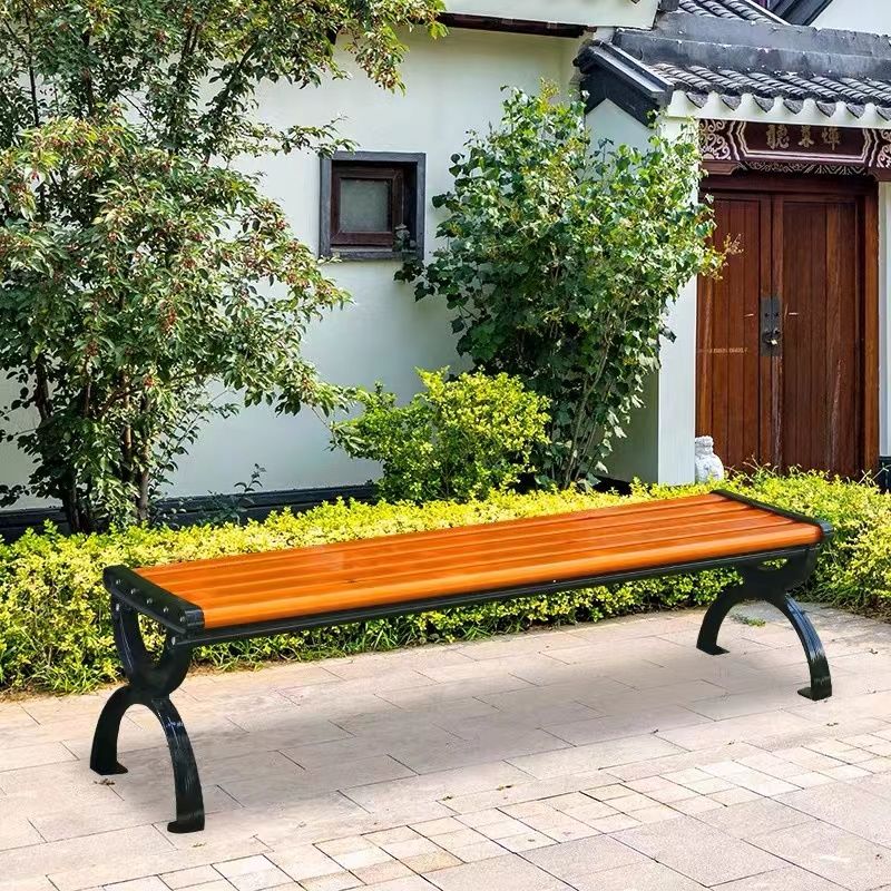 公園戶外長椅防腐木鐵藝小區庭院椅子防曬室外家用靠背塑木座椅 2