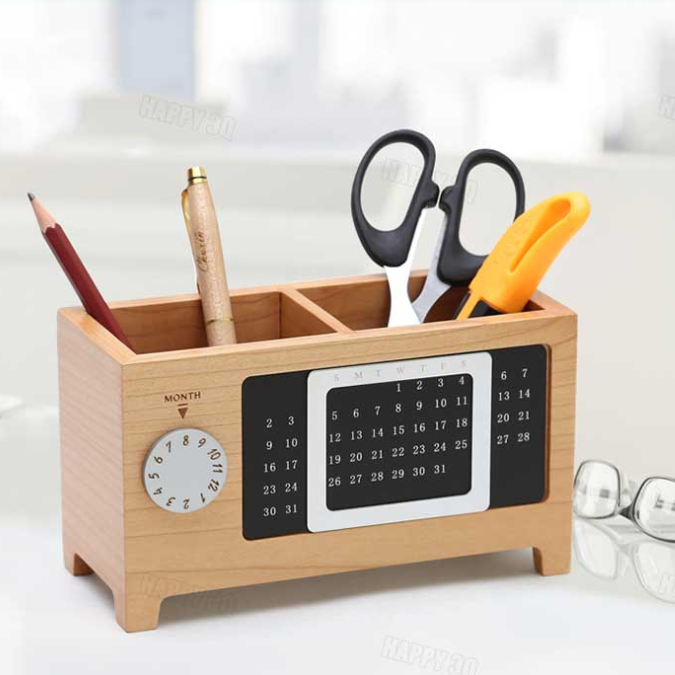 【木質萬用】 筆筒 萬年曆 日曆 桌上收納架 【AAA2643】
