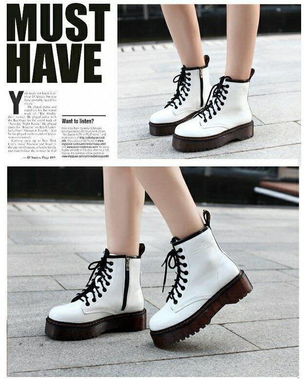 馬丁靴 鬆糕厚底休閒鞋 短靴 女鞋 中筒靴 靴子 軍靴 綁帶靴 厚底靴 櫻桃嚴選 3