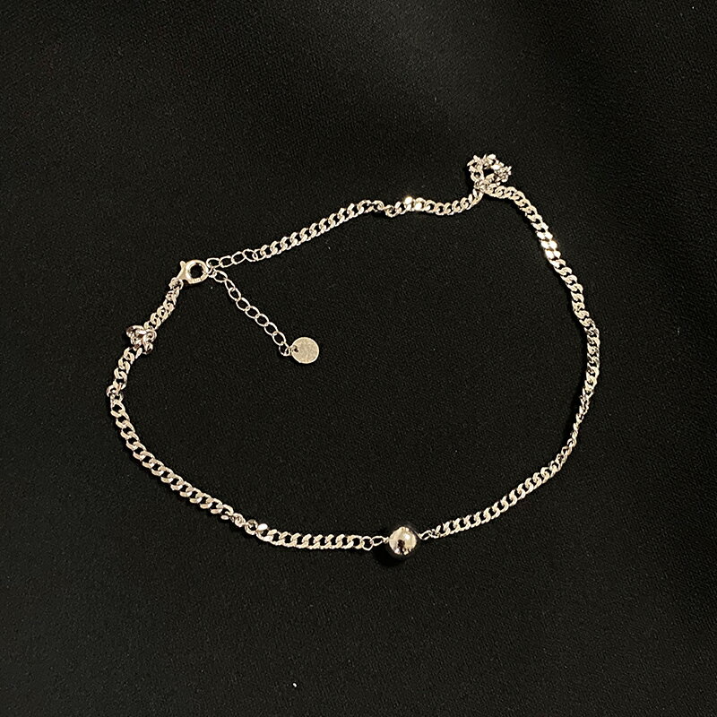 925純銀圓珠項鏈女ins潮頸鏈網紅性感古巴鏈粗鏈條鎖骨鏈短款脖鏈 1