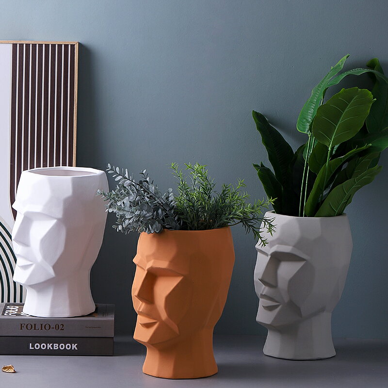 北歐風創意抽象幾何人像花盆現代軟裝人物裝飾落地鮮花綠植花瓶擺件居家擺件擺飾花器