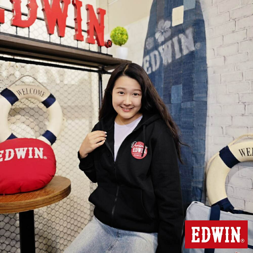 EDWIN 男款 圓標LOGO連帽拉T外套(黑色)