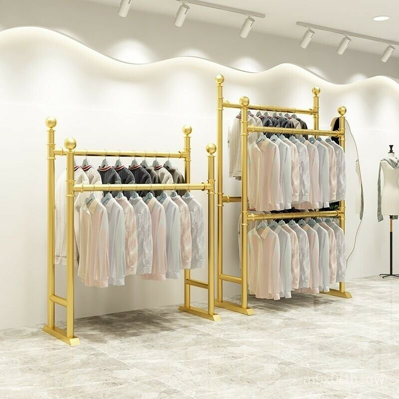 免運 服裝店婚紗高檔衣帽架家居輕奢雙桿晾衣架落地立式陞降加粗掛衣架貨架 掛衣架 落地衣 收納架 服飾架