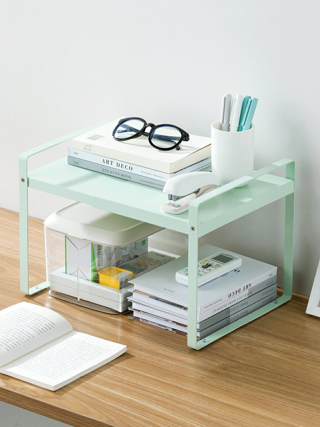 可伸縮簡易書架置物架辦公室桌面收納架桌上多層書桌整理小架子