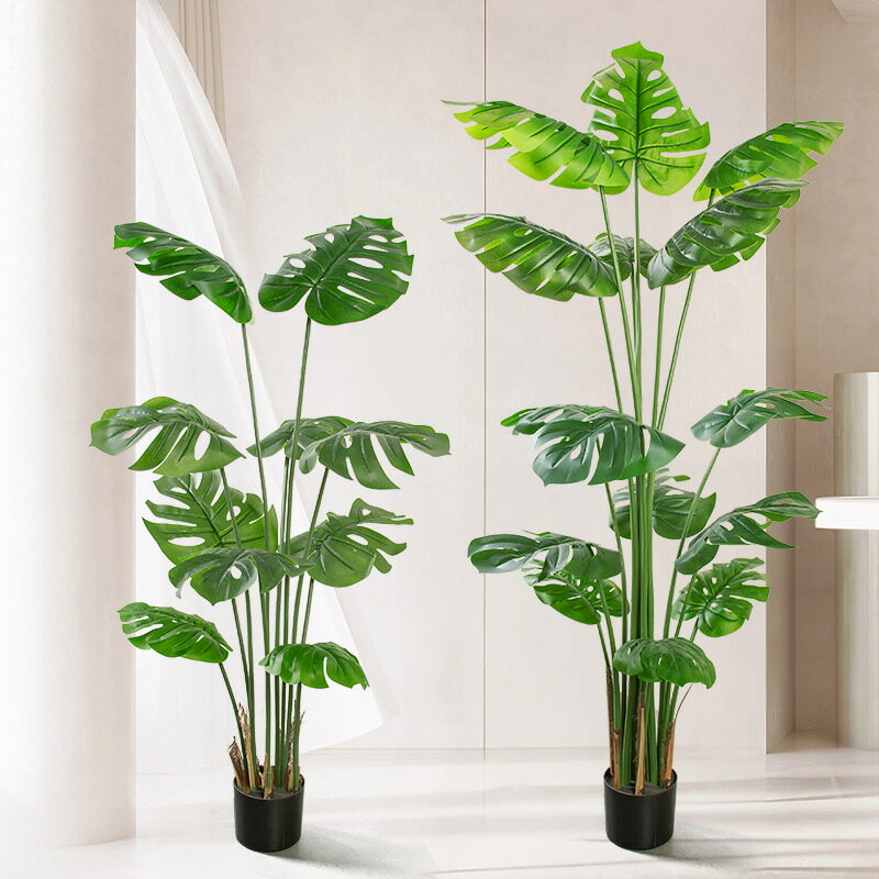 模擬綠植 發財樹 仿真植物 盆栽 盆景北歐風模擬綠植龜背竹落地盆栽大型客廳室內盆景裝飾擺件龜背植物
