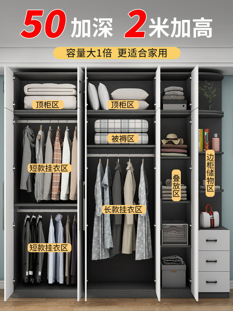 公司貨免運 附發票 衣櫃家用臥室小戶型實木質櫃子出租房屋用兒童組裝大衣櫥可訂簡易-快速出貨