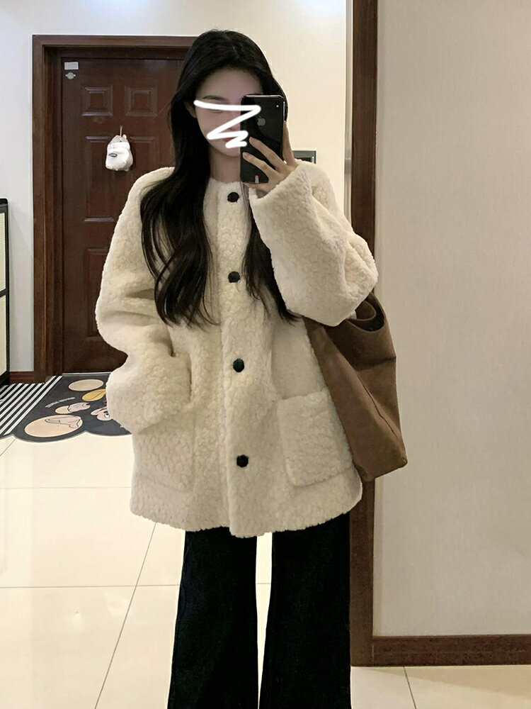 小個子香風羊羔毛絨外套女2024新款爆款秋冬季韓系搖粒絨加厚上衣【雲木雜貨】