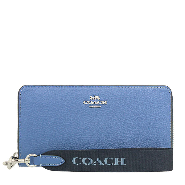 COACH 鵝卵石紋拉鍊長夾 真皮皮革 長夾 手拿包 皮夾 CF456 藍色(現貨)▶指定Outlet商品5折起☆現貨【送禮首選★APP下單點數4倍送】