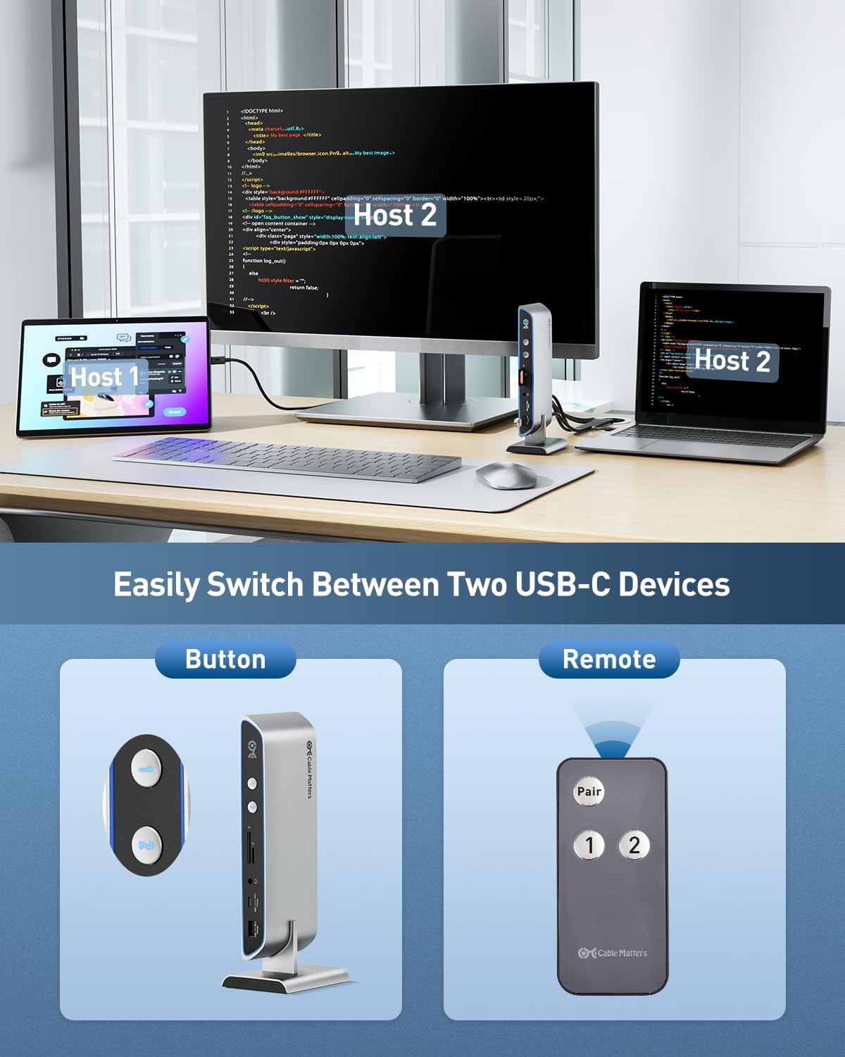 [4美國直購] Cable Matters 201075 14合1 4K 60Hz USB-C KVM 切換器 Switch Dock ...