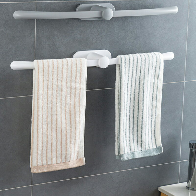 簡約毛巾架衛生間無痕收納置物架浴室免打孔塑料創意單桿浴巾掛架