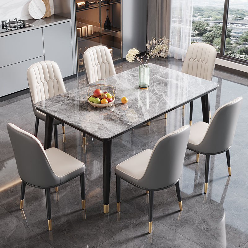 亮光巖板餐桌椅組合現代簡約家用小戶型輕奢意式極簡長方形西餐桌