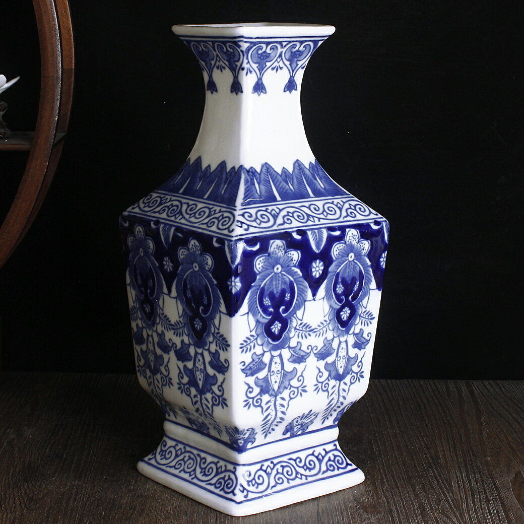 景德鎮陶瓷花瓶擺件青花瓷四方花瓶插花現代新中式客廳裝飾品
