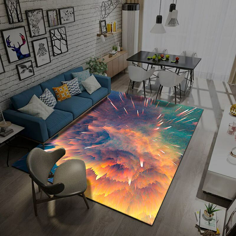 炸裂星空唯美圖案地毯 家用客廳臥室滿鋪床邊毯防滑吸水可訂製帥氣