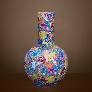 景德鎮粉彩萬花陶瓷器花瓶擺件仿古中式古典客廳博古架裝飾品小號
