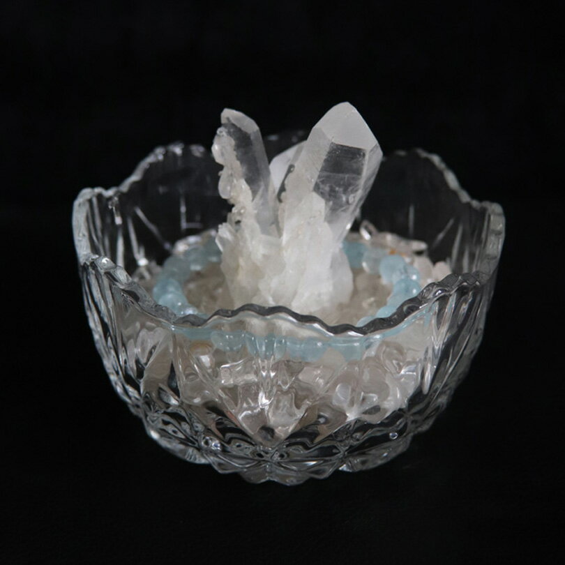天然水晶首飾消磁工具玻璃器皿碗白水晶碎石紫晶花晶簇魚缸裝飾