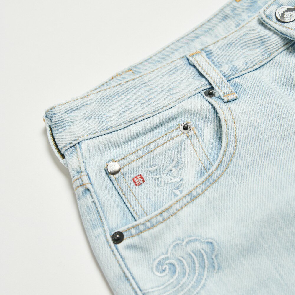 EDOKATSU江戶勝 男款 石洗雪花丹寧直筒褲 (重漂藍) 3