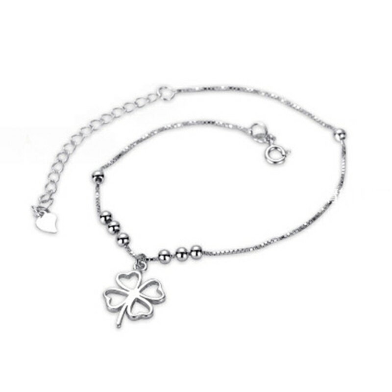 現貨+預購 925純銀腳鍊四葉草腳鏈-鏤空幸運草圓珠串珠女飾品73zf27【獨家進口】【米蘭精品】