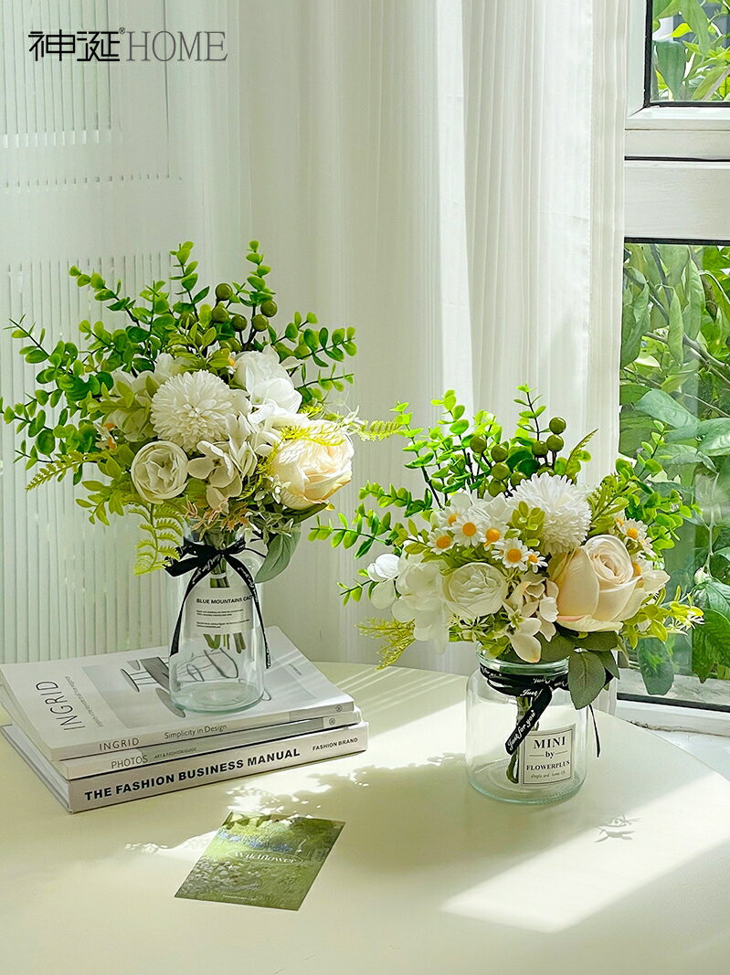 北歐ins素雅仿真花假花客廳擺設餐桌花擺花裝飾玫瑰牡丹花藝擺件