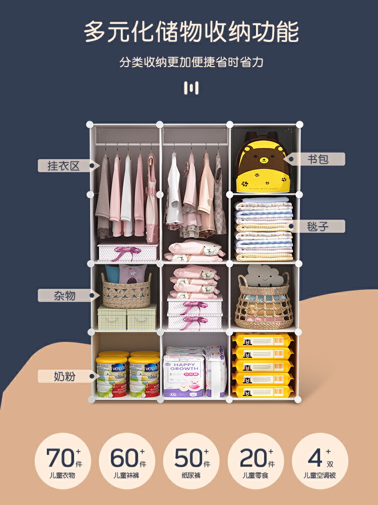 兒童衣柜家用臥室寶寶衣服簡易收納柜組裝加厚塑料嬰兒儲物小衣櫥