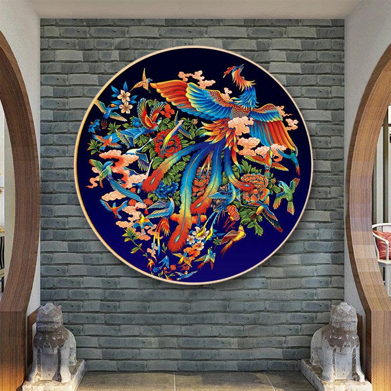 新款現代中式客廳餐廳臥室背景墻5d鉆石畫線繡十字繡鳳凰