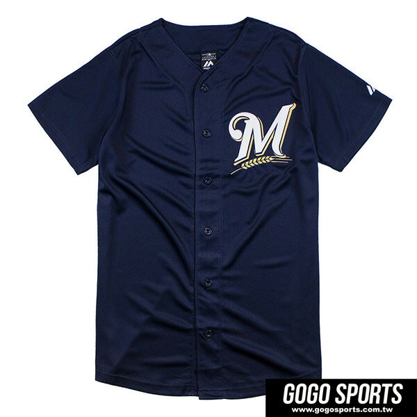 【滿2件再95折】【毒】MLB MIL 密爾瓦基釀酒人 經典款 LOGO 藍色 棒球球衣