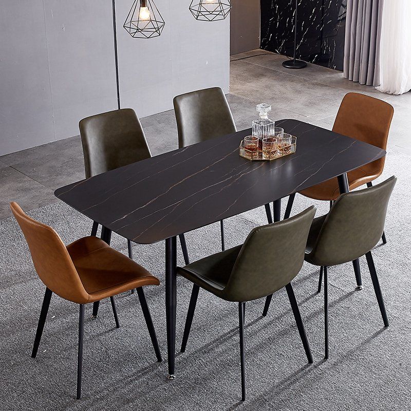 北歐極簡意式巖板餐桌輕奢家用現代小戶型大理石長方形飯桌椅組合