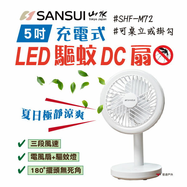 【公司貨】山水 風扇 USB充電式LED驅蚊DC扇 SHF-M72 驅蚊風扇 充電風扇 【悠遊戶外】