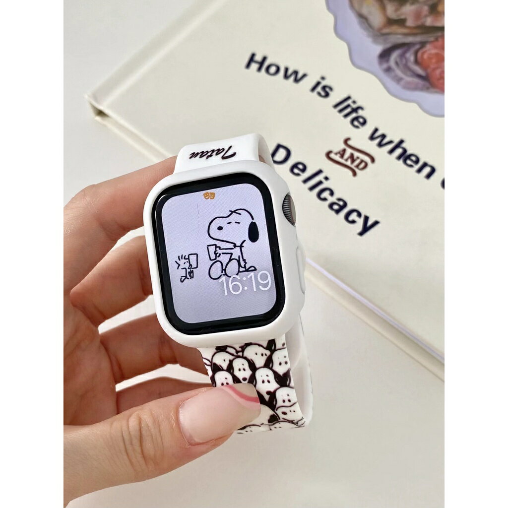 適用於iWatch7錶帶 小紅書同款 snoopy印花可愛卡通矽膠適用於s7手錶帶iwatch124567se