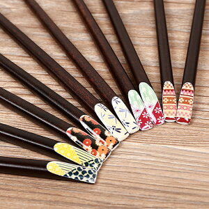 KENS 日式木質櫻花指甲筷尖頭筷子家用木質便攜餐具壽司筷子1雙