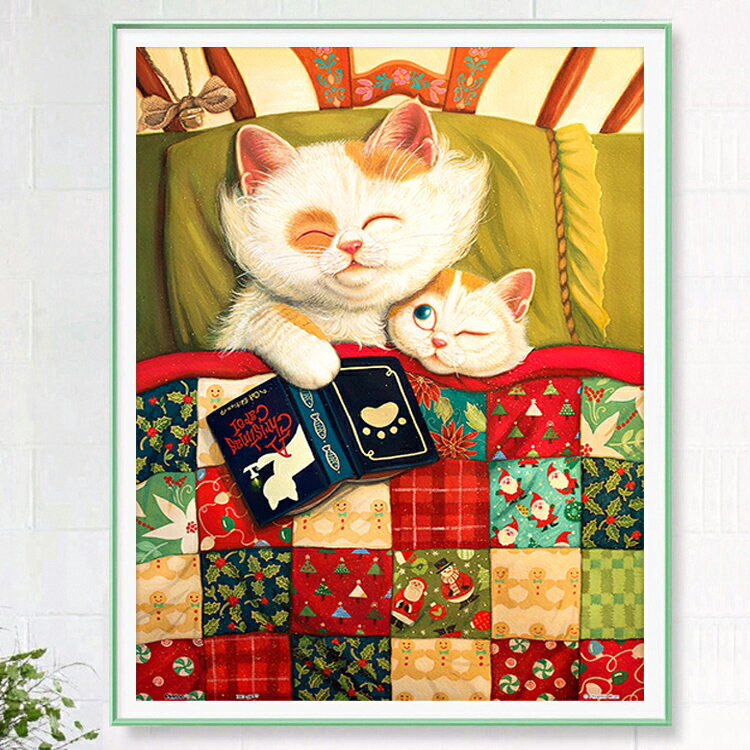 可愛親子貓咪鉆石畫滿鉆新款線繡客廳臥室貼鉆十字繡手工小件