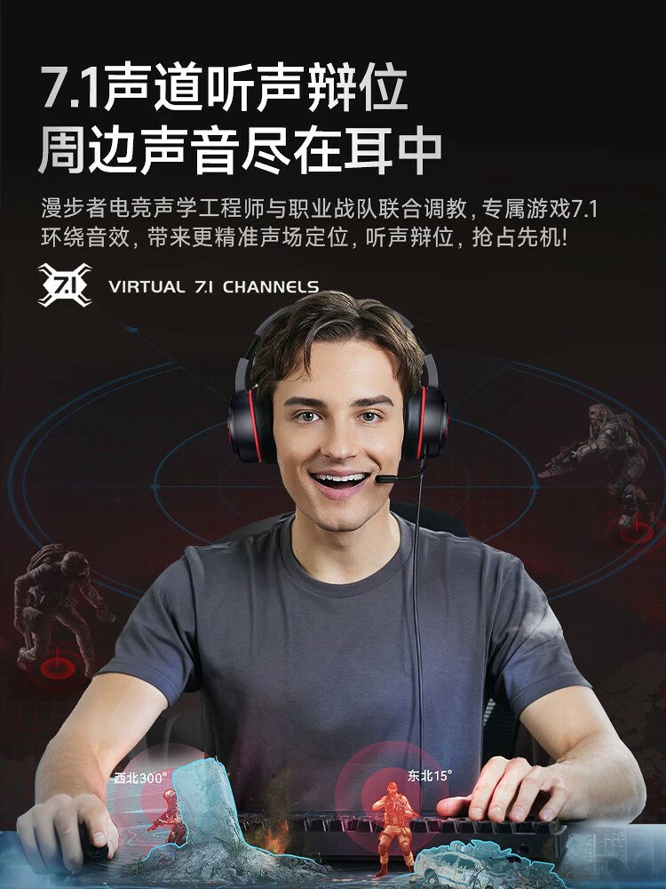 HECATE漫步者G15頭戴式耳機遊戲電競專用USB電腦耳機麥克風二合一