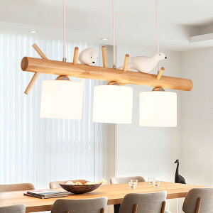 北歐餐廳吊燈三頭簡約現代飯廳餐桌燈創意個性實木小鳥餐廳燈吊燈
