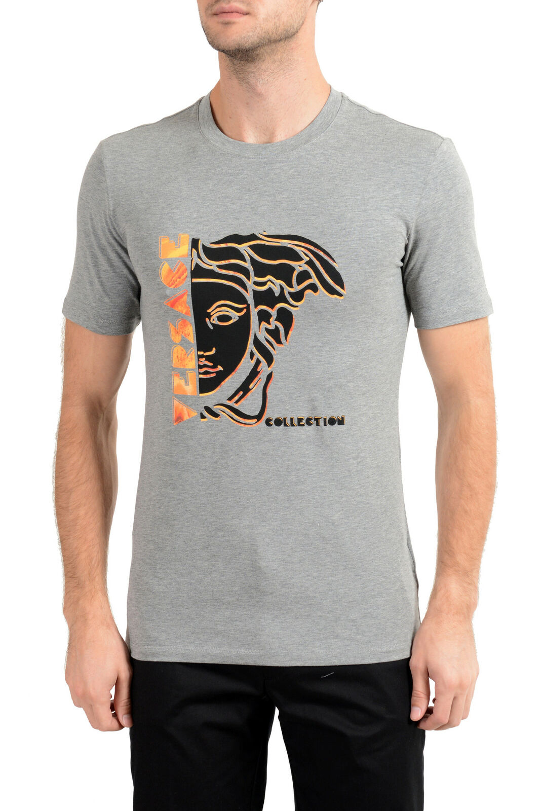 Versace Collection Mens Black Graphic Crewneck T-Shirt Sz US XL IT 54