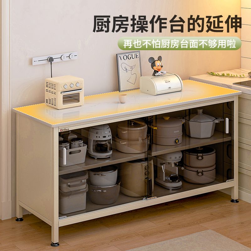 臺灣公司 電器櫃 瓷洛雅廚房收納置物架落地多層巖板餐邊櫃靠墻一體微波爐儲物櫃S051快速出貨