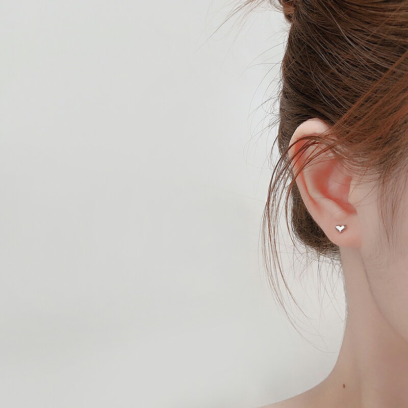 愛心耳釘女925純銀簡約氣質個性小巧精致耳環養耳洞防過敏耳飾品