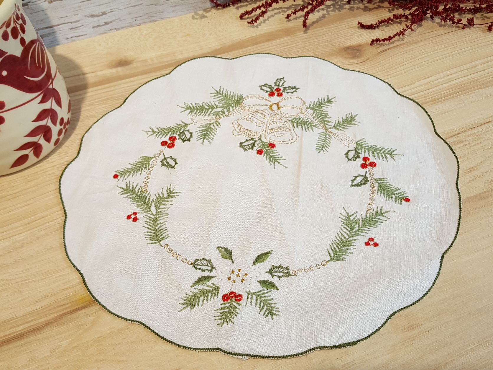 聖誕刺繡裝飾桌墊(圓)