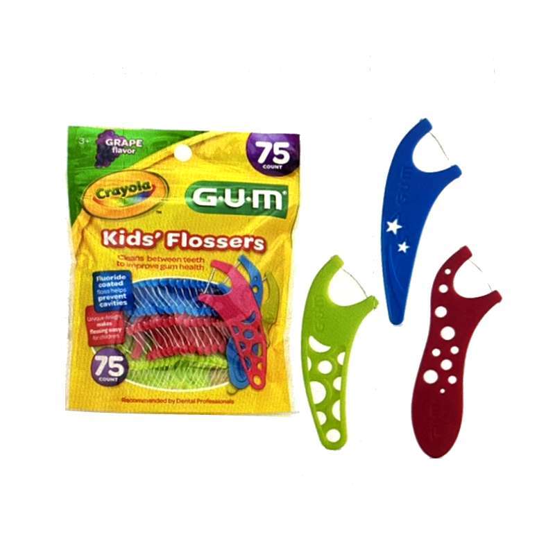 [9美國直購] GUM - 897 Crayola Kids' Flossers 兒童牙線 葡萄香味 方便兒童抓握使用 適用3歲以上 75支