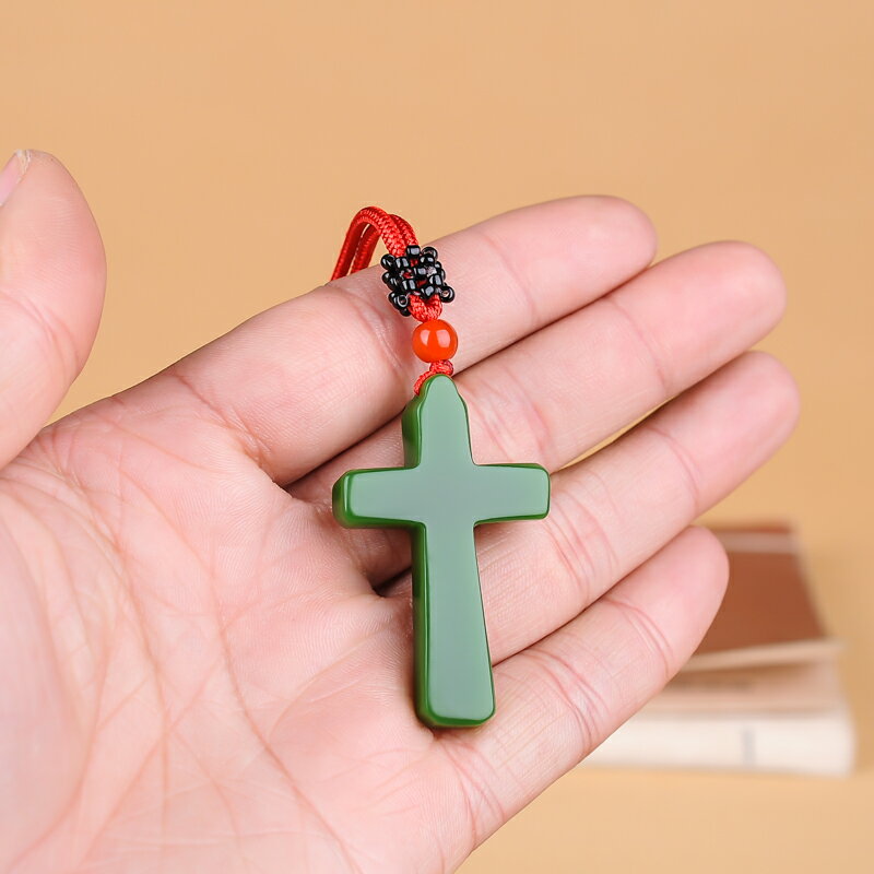和田玉碧玉十字架吊墜天然菠菜綠碧玉玉石基督耶穌十字架玉墜掛件