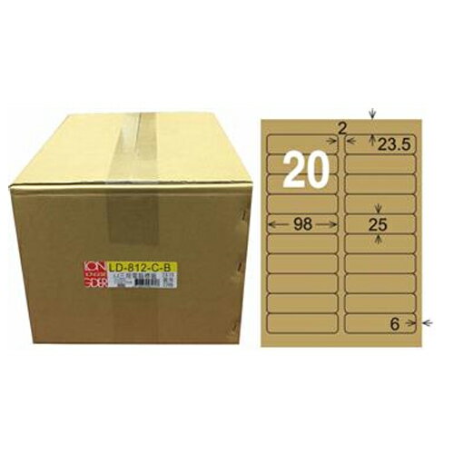 【龍德】A4三用電腦標籤 25x98mm 牛皮紙 1000入 / 箱 LD-812-C-B