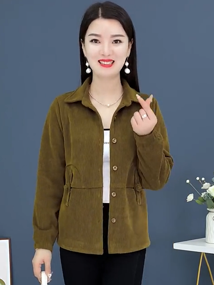 中年女裝燈芯絨外套加絨上衣媽媽裝春秋長袖開衫中老年人加厚夾克【淘夢屋】
