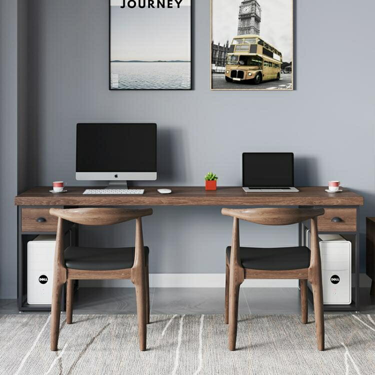 實木電腦桌現代臥室書桌家用loft書房寫字台長桌原木辦公桌椅組合 全館商品85折！！！