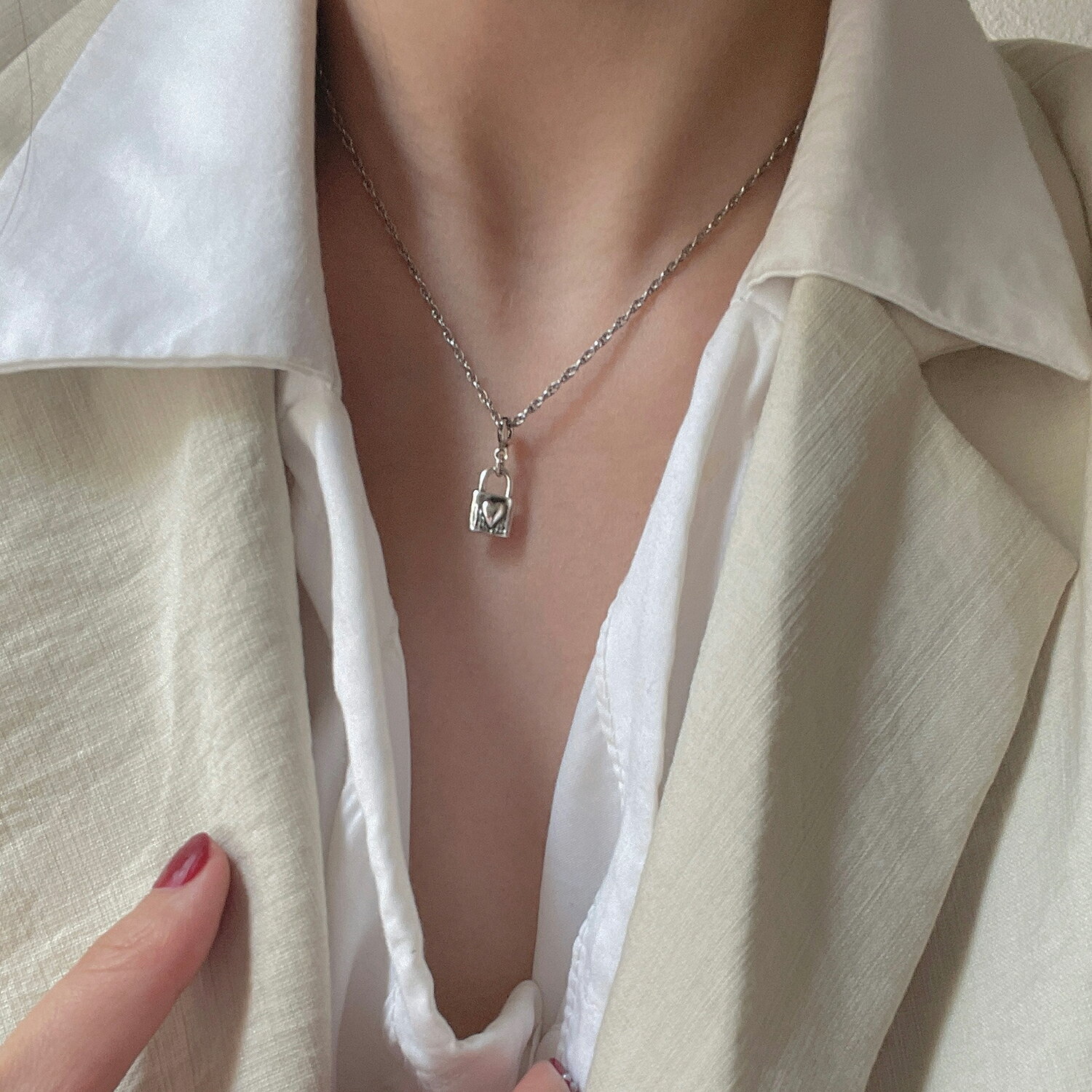 小寶s925純銀獨特復古愛心鎖頭側墜吊墜女僅吊墜項墜項鏈輕奢高級