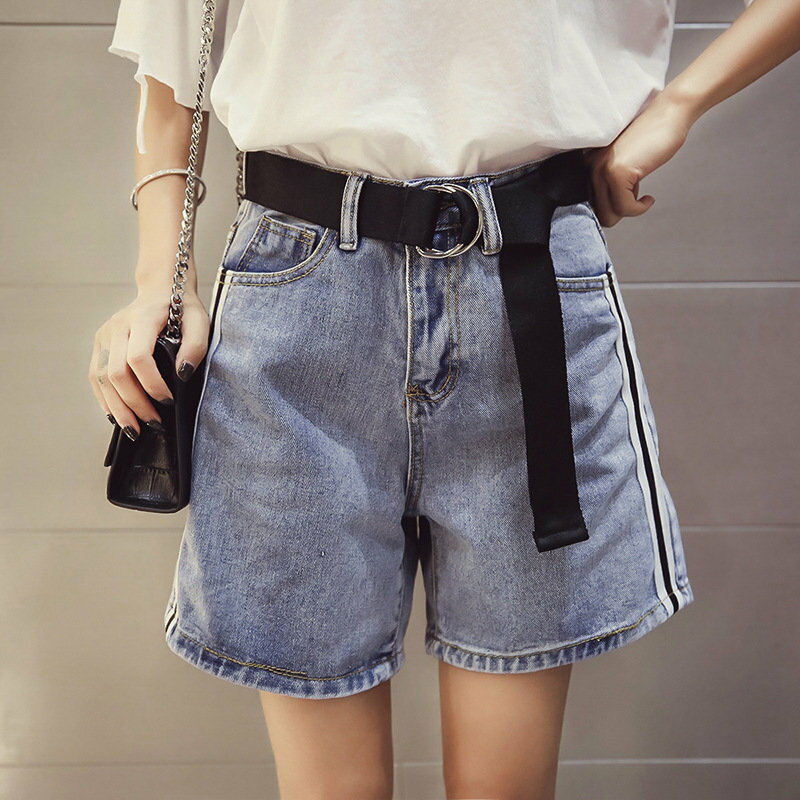 女生牛仔褲推薦，牛仔短褲推薦到FINDSENSE G5 韓國時尚 夏季 學生 百搭 闊腿褲 高腰 顯瘦 牛仔短褲