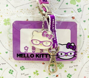 【震撼精品百貨】Hello Kitty 凱蒂貓 KITTY日本SANRIO三麗鷗 證件套附繩-眼鏡紫*09143 震撼日式精品百貨