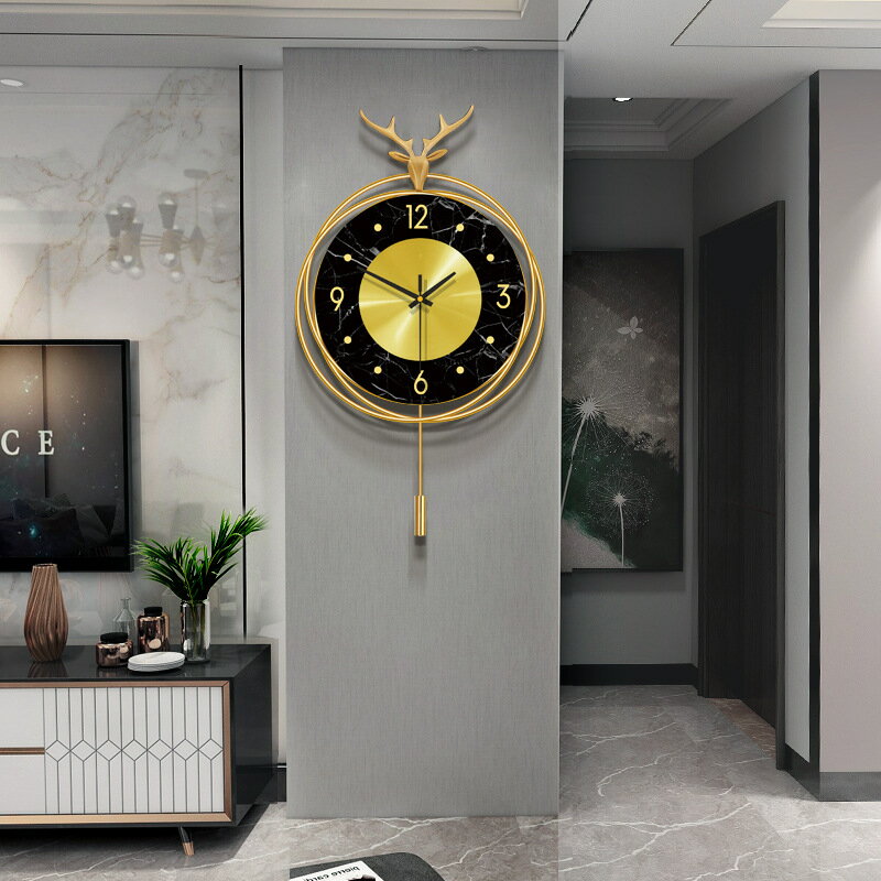 歐式輕奢鐘表 客廳創意鹿頭掛鐘家居裝飾時鐘