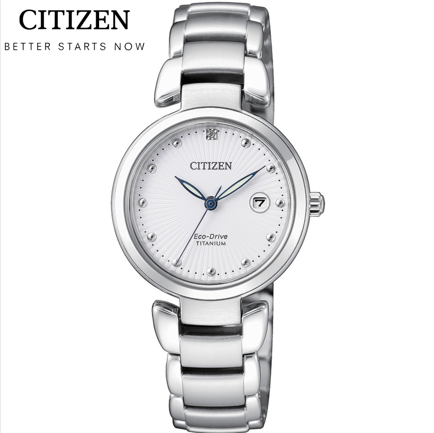 CITIZEN星辰錶 LADY'S系列 真鑽鈦金屬光動能女錶EW2500-88A-銀/29mm