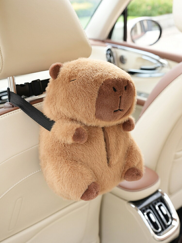 卡皮巴拉車載紙巾套掛式抽紙盒餐巾抽扶手箱座式卡通可愛女性內飾【淘夢屋】